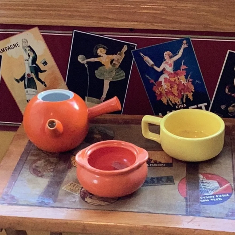 🪆  Teapot ORANGE JAPAN VINTAGE Collectible Retired CERAMIC POTTERY EVC